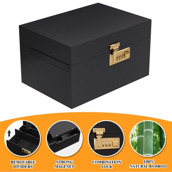 Black Lockable Storage Box with Gold Lock - Picture 1 of 1